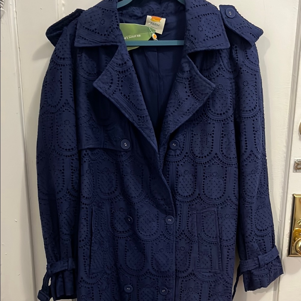 FARM Rio Women's Navy Eyelet Trench Coat